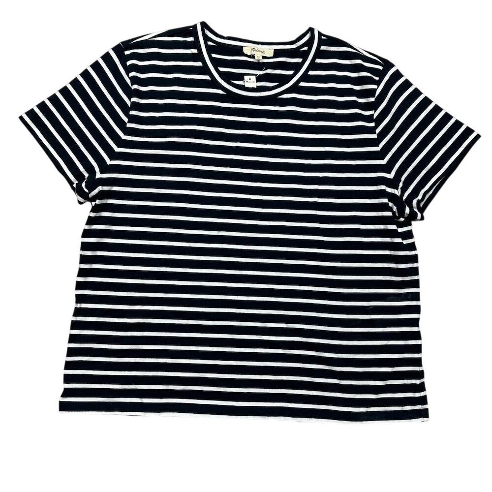 NWT Madewell Women's XL Perfect Crewneck Tee in Allday Jersey Navy White Casual - Picture 2 of 7